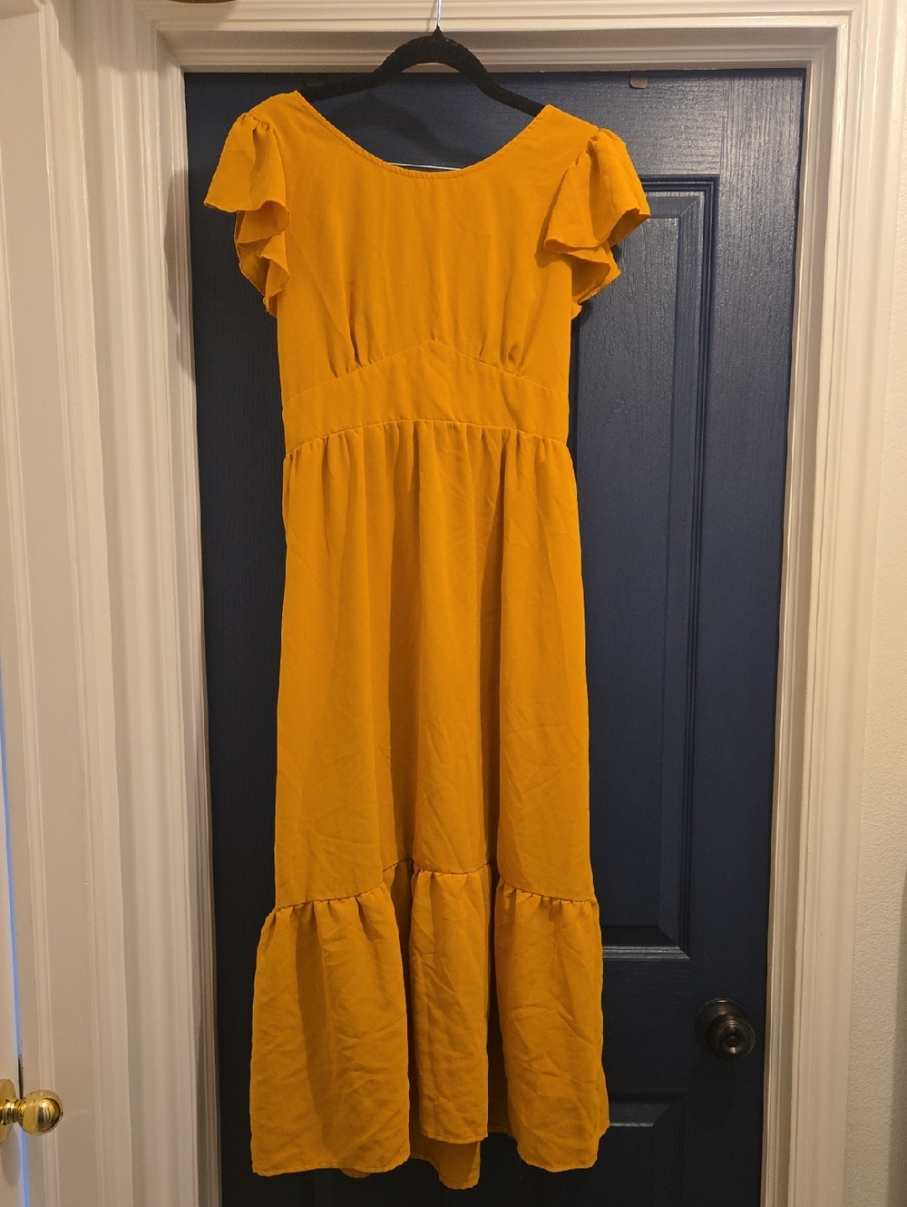 Yellow Flutter Sleeve Oprn Back Maxi Dress